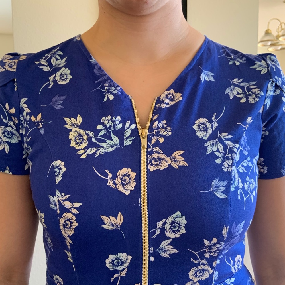 Jaanuu Blue Floral Tulip Scrub Top